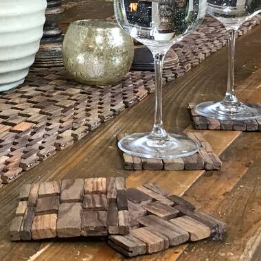 Union Rustic Geometric Wood Square 4 Piece Coaster Set Reviews